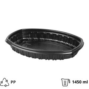 Posuda PP 1450 ml 257х202×37 mm crna, bez poklopca [70 kom/pak]
