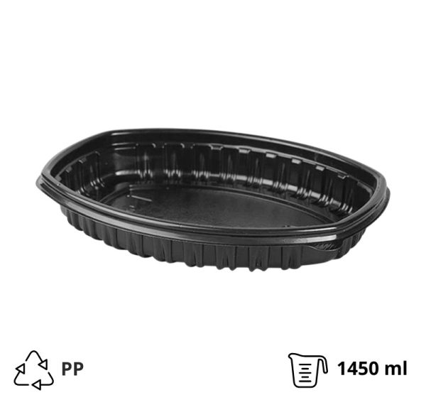 Posuda PP 1450 ml 257х202×37 mm crna, bez poklopca [70 kom/pak]