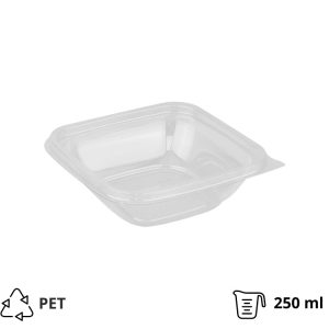 Posuda PET 250 ml 126x126x38,5 mm prozirna, bez poklopca [50 kom/pak]