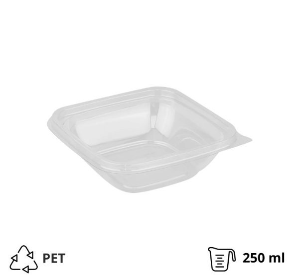 Posuda PET 250 ml 126x126x38,5 mm prozirna, bez poklopca [50 kom/pak]