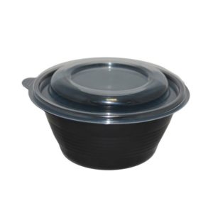 Posuda za juhu PP 350 ml, crna s poklopcem, 90 kom (komplet)