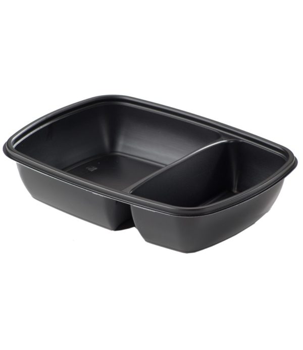 Posuda PP Sabert 230х165х47mm 600/300ml s 2 odeljka, crna s poklopcem, 75 kom (komplet)