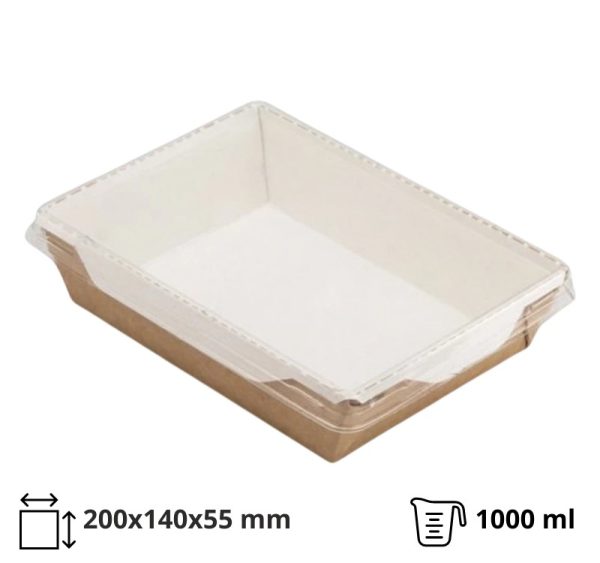 Papirnata posuda  s prozirnim poklopcem ECO OpSalad 1000 ml 200х140х55 mm kraft [49 kom/pak]