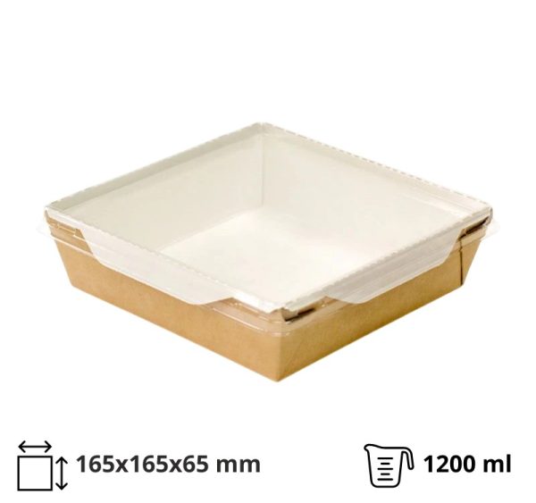 Papirnata posuda s prozirnim poklopcem ECO OpSalad 1200 ml 165x165x65 mm kraft 50 kom