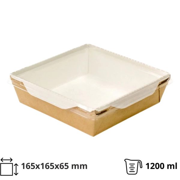 Papirnata posuda s prozirnim poklopcem ECO OpSalad 1200 ml 165x165x65 mm kraft 50 kom