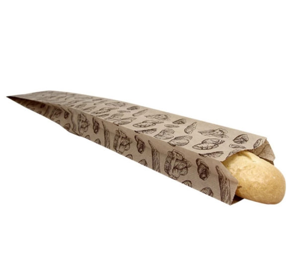Papirnata vrećica 100x50x600 mm kraft, sa slikom kruha (100 kom/pak)