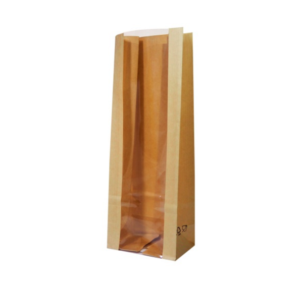 Papirnata vrećica s prozorom pravokutno dno 120(80)x80x300 mm kraft (600 kom/pak)