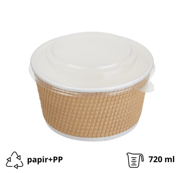 Posuda papirnata Tambien ECO d=135mm, h=68mm, 720 ml, gofriran kraft, točkasta linija za poklopcem, 50 kom (komplet)