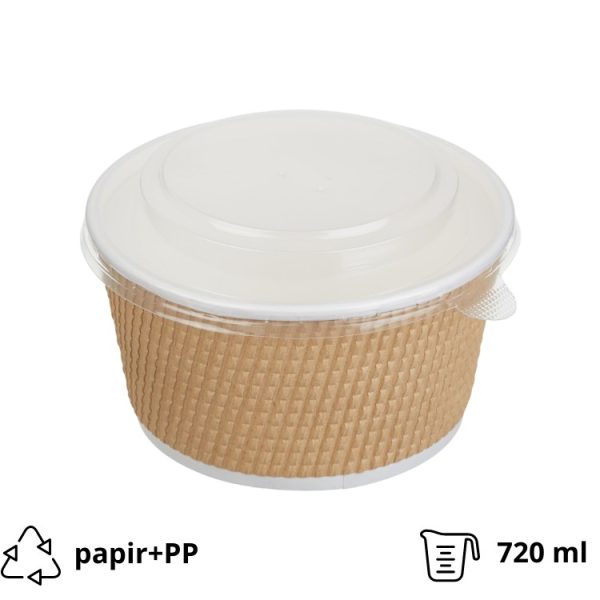Posuda papirnata Tambien ECO d=135mm, h=68mm, 720 ml, gofriran kraft, točkasta linija za poklopcem, 50 kom (komplet)