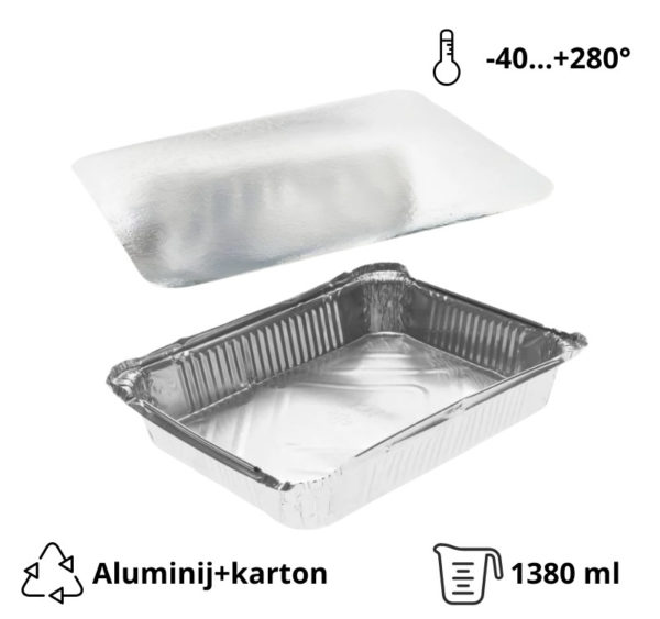 Alu posuda 322x255x51mm, 3180ml s poklopcem, 100 kom (komplet)