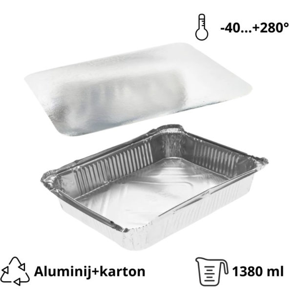 Alu posuda 322x255x51mm, 3180ml s poklopcem, 100 kom (komplet)