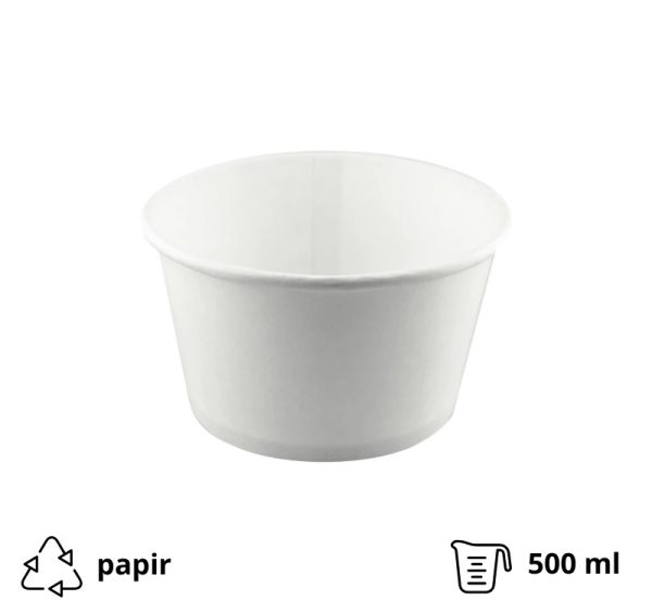 Papirnata posuda 500 ml d=121 mm h=72 mm bijela, bez poklopca