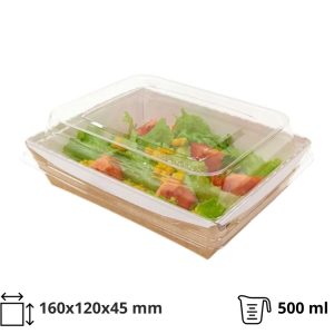 Papirnata posuda s poklopcem kupola Crystal Box 500 ml 160x120x45 mm kraft 50 kom
