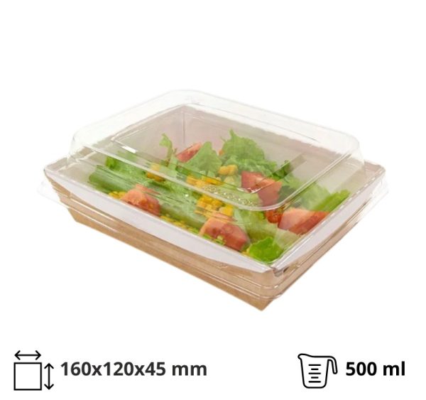 Papirnata posuda s poklopcem kupola Crystal Box 500 ml 160x120x45 mm kraft 50 kom