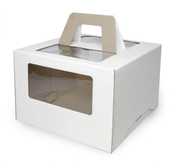 Kutija s prozorom, s ručkama 260x260x200 mm mikrovaloviti karton bijela (25 kom/pak)