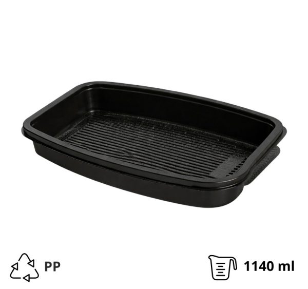 Posuda PP 1140 ml 262x182x55mm crna, bez poklopca [50 kom/pak]