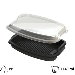 Posuda PP 1140 ml 262x182x55mm crna, bez poklopca [50 kom/pak]