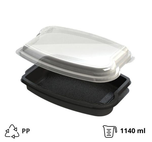 Posuda PP 1140 ml 262x182x55mm crna, bez poklopca [50 kom/pak]