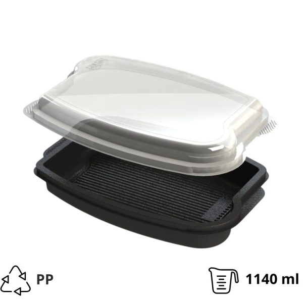 Posuda PP 1140 ml 262x182x55mm crna, bez poklopca [50 kom/pak]