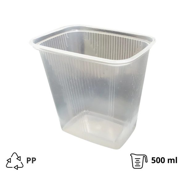 Posuda PP 500 ml 108x82x104 mm prozirna, bez poklopca [50 kom/pak]