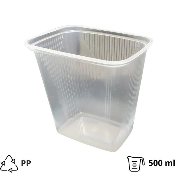 Posuda PP 500 ml 108x82x104 mm prozirna, bez poklopca [50 kom/pak]