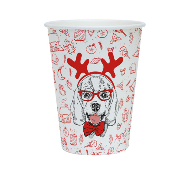 Čaša papirnata 300 ml d=90 mm 1-slojna Happy New Year Dog (40 kom/pak)