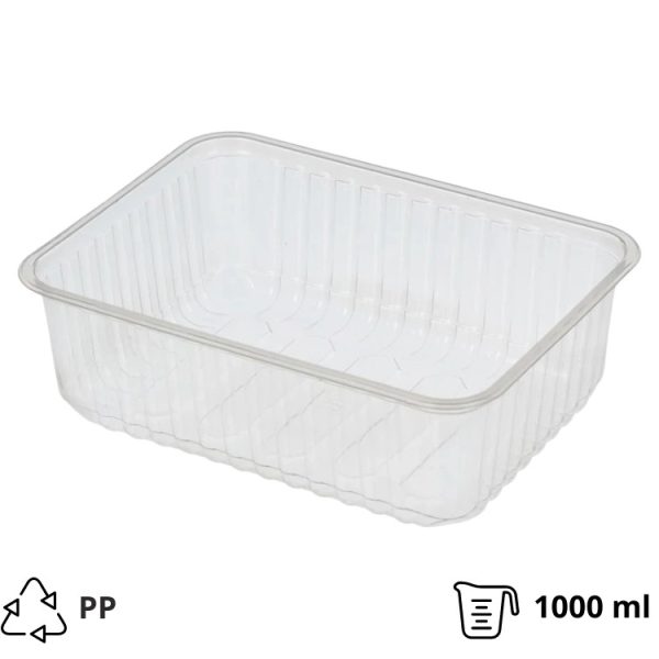 Posuda PP 1000 ml 179x132x51 mm prozirna, bez poklopca [50 kom/pak]