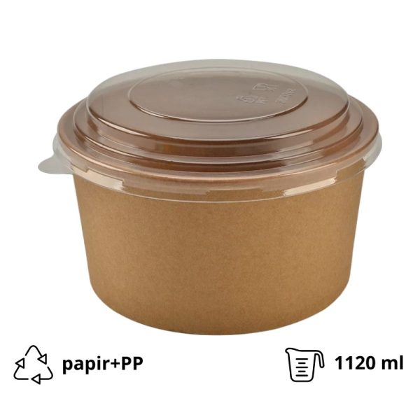 Papirnata posuda s poklopcem ECO RCONT “Pure Kraft” 1120 ml d=128 mm h=77 mm 40 kom