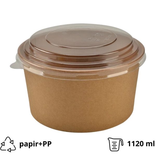 Papirnata posuda s poklopcem ECO RCONT “Pure Kraft” 1120 ml d=128 mm h=77 mm 40 kom