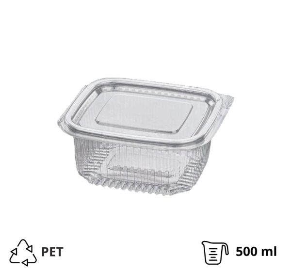 Posuda s ravnom poklopcem rPET 500 ml, 125x124x57 mm prozirna [100 kom/pak]
