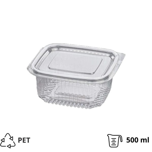 Posuda s ravnom poklopcem rPET 500 ml, 125x124x57 mm prozirna [100 kom/pak]