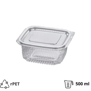 Posuda s ravnom poklopcem rPET 500 ml, 125x124x57 mm prozirna [100 kom/pak]