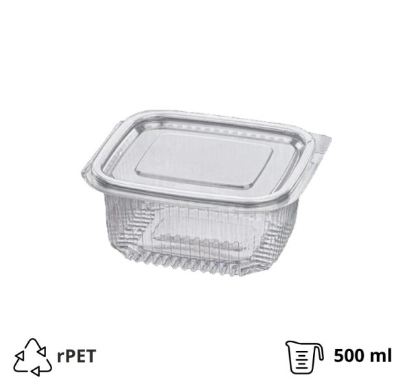 Posuda s ravnom poklopcem rPET 500 ml, 125x124x57 mm prozirna [100 kom/pak]