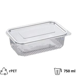 Posuda s ravnim poklopcem rPET 750 ml 128x194x53 mm prozirna [100 kom/pak]