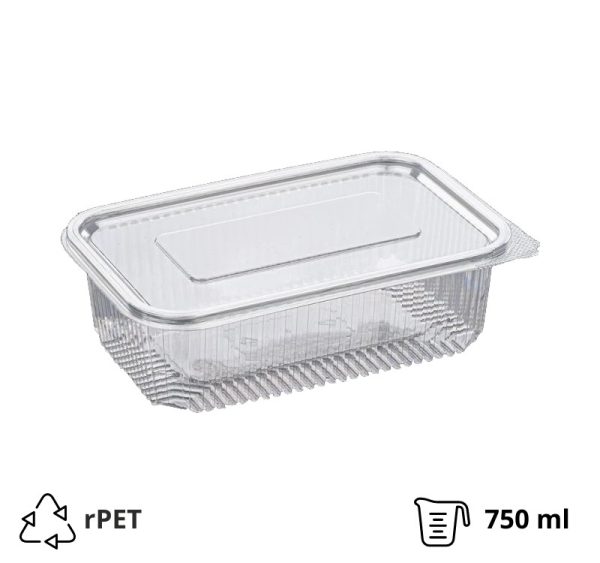 Posuda s ravnim poklopcem rPET 750 ml 128x194x53 mm prozirna [100 kom/pak]