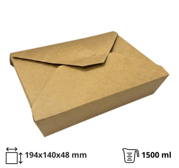 Papirnata posuda Menu Box 1500 ml 194x140x48 mm, kraft 50 kom