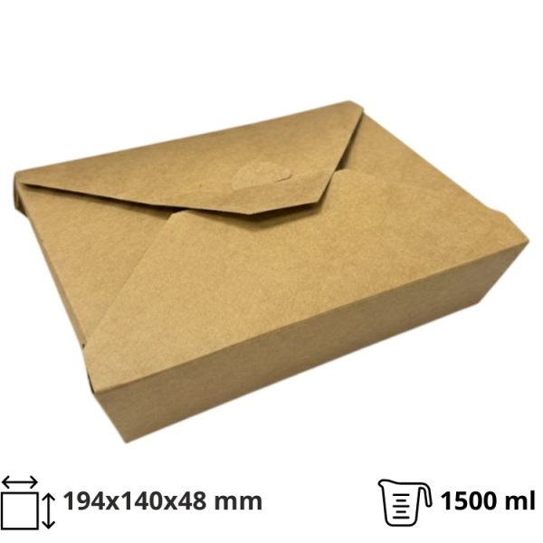Papirnata posuda Menu Box 1500 ml 194x140x48 mm, kraft 50 kom