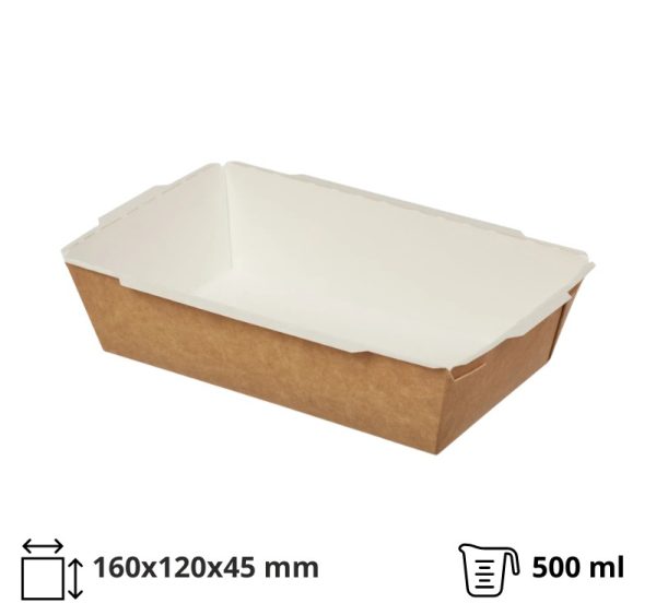 Papirnata posuda Crystal Box 500 ml 160x120x45 mm kraft, bez poklopca 125 kom