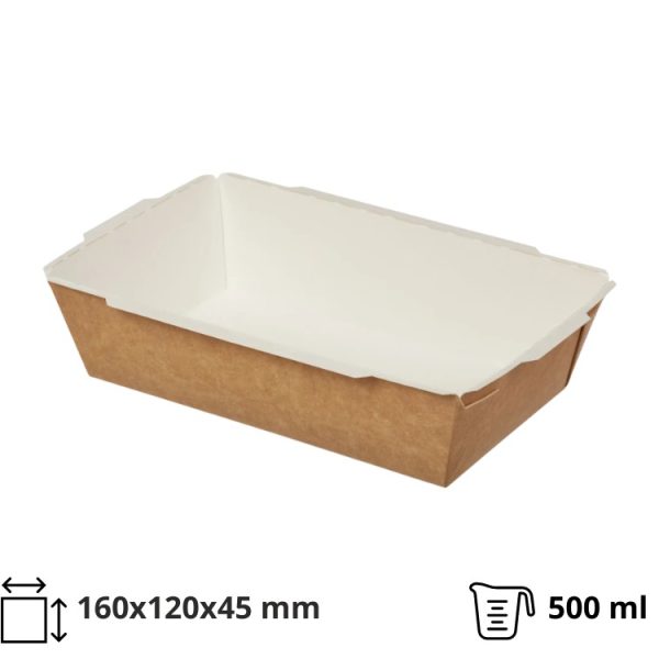 Papirnata posuda Crystal Box 500 ml 160x120x45 mm kraft, bez poklopca 125 kom
