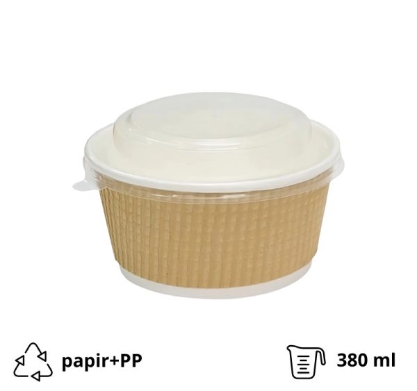 Posuda papirnata za poklopcem Tambien ECO 380 ml d=110 mm, h=60 mm valoviti kraft, točkasta [25 kom/pak]