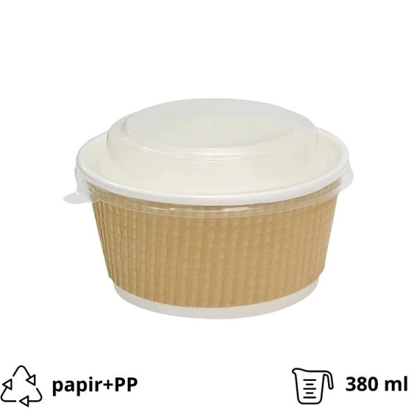 Posuda papirnata za poklopcem Tambien ECO 380 ml d=110 mm, h=60 mm valoviti kraft, točkasta [25 kom/pak]
