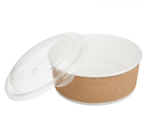 Posuda papirnata Tambien ECO d=135mm, h=68mm, 720 ml, gofriran kraft, točkasta linija s poklopcem (25 kom/pak)