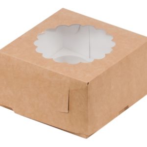 Kutija za 4 cupcakesa sa prozorom 160x160x100 mm kraft (50 kom/pak)