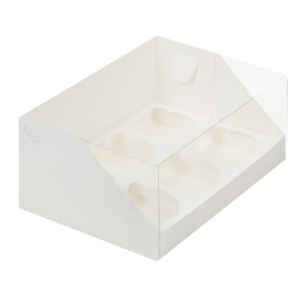 Kutija za 6 cupcakesa s plastičnim poklopcem 235x160x100 mm bijejla (50 kom/pak)