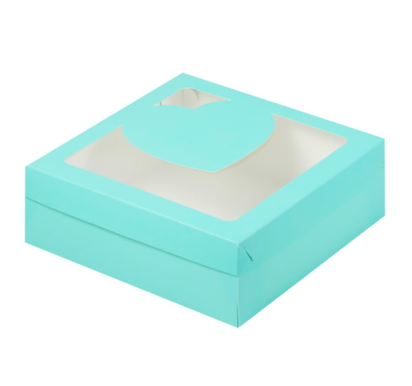 Kutija za marshmallow, deserte i torto s prozorom Srce 200x200x70 mm Tiffany (50 kom/pak)