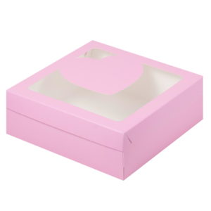 Kutija za marshmallow, deserte i torto s prozorom Srce 200x200x70 mm ružičasta (50 kom/pak)