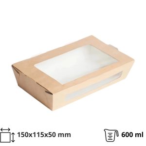 Papirnata posuda s prozorom ECO SALAD 600 ml 150x115x50 mm kraft 25 kom
