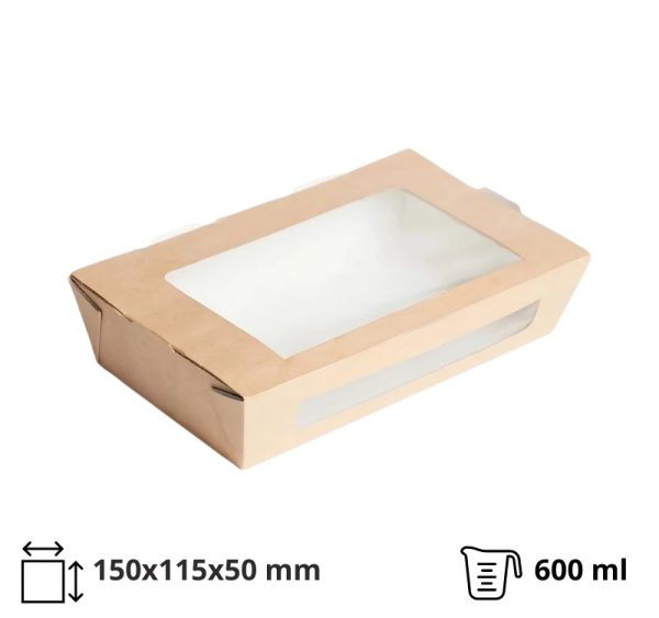 Papirnata posuda s prozorom ECO SALAD 600 ml 150x115x50 mm kraft 25 kom