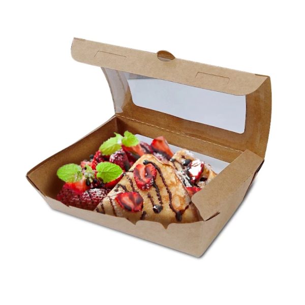 Papirnata posuda s prozorom 2100 ml 190x140x65 mm kraft 50 kom