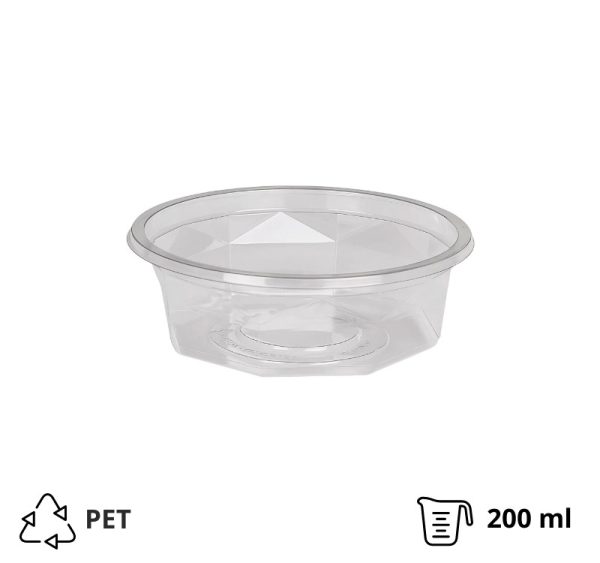 Posuda PET 200 ml d=116 mm h=38 mm prozirna, bez poklopca [100 kom/pak]